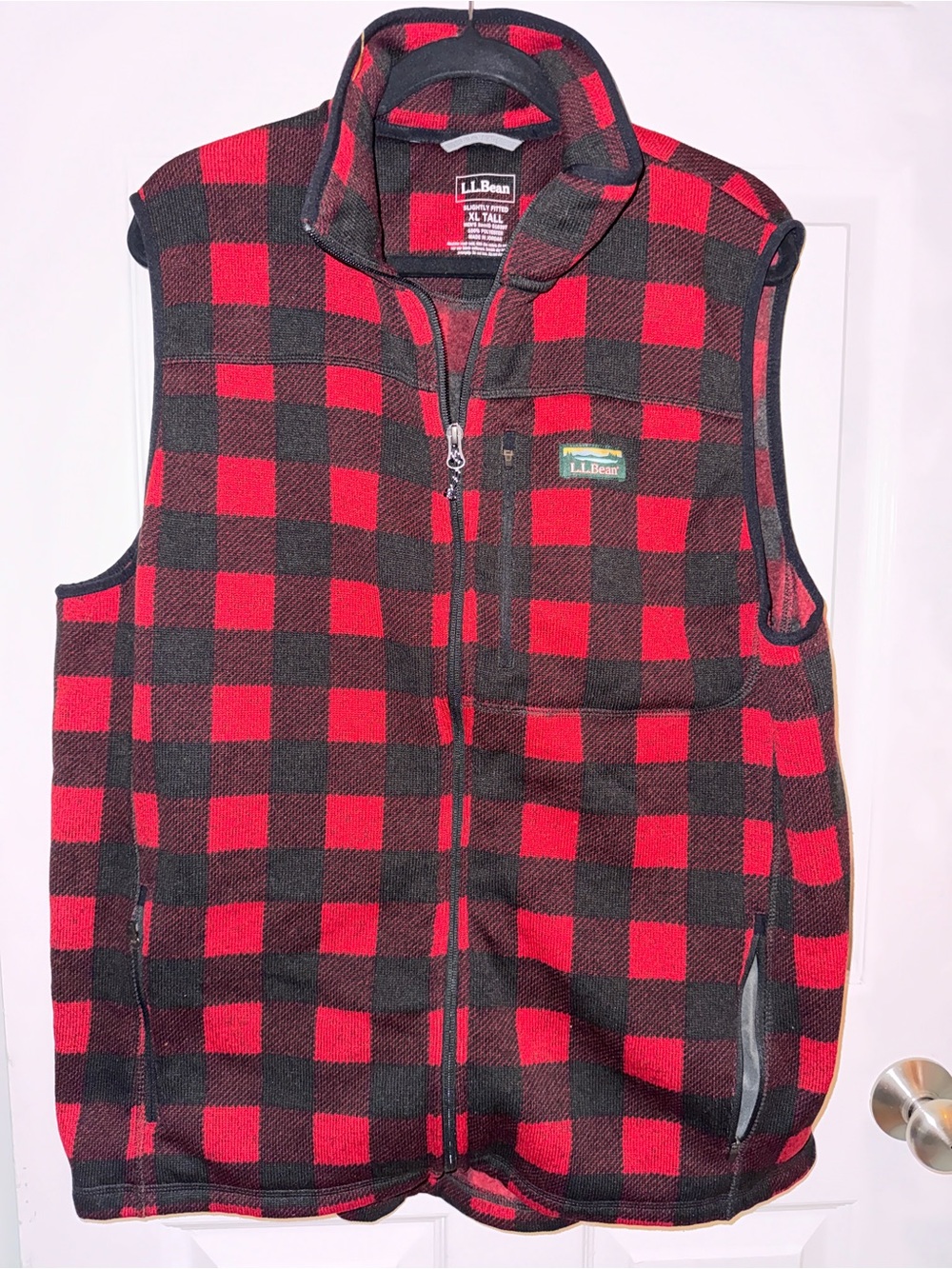L.L. Bean Men’s Tall Red and Black Buffalo Plaid Fleece Vest
